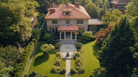 Stunning luxury house showcases elegant architecture set in a verdant garden, perfect for serene living and vibrant outdoor experiences.の素材