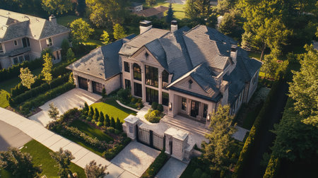 Discover an elegant luxury home nestled in a serene North neighborhood, featuring stunning architecture, lush landscaping, and a welcoming entrance.の素材