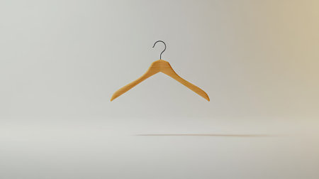 Simple and elegant wooden coat hanger displayed in a minimalist studio setting. Ideal for showcasing fashion, decor, or creative styles in photography.の素材