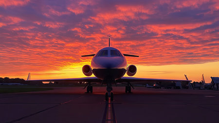 A stunning airplane silhouette against a vibrant sunset sky, featuring dramatic colors and textures. Perfect for conveying themes of travel and aviation.の素材