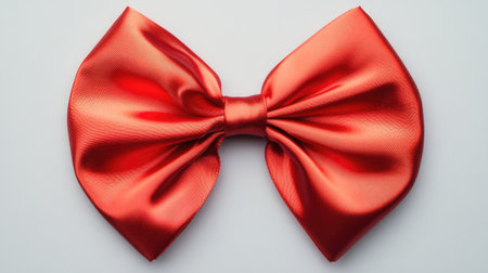 A bright red satin bow, tied into elegant loops, perfectly isolated on a plain white background, ideal for Christmas and gift themes.の素材