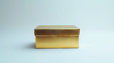 A clean and minimalist shot of a real gold gift box with a gold ribbon, set against a white background, perfect for holiday and luxury gift designs.の素材