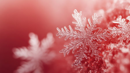 A classic red Christmas background with delicate snowflakes, perfect for designing Christmas-themed graphics, invitations, or seasonal marketing materials.の素材