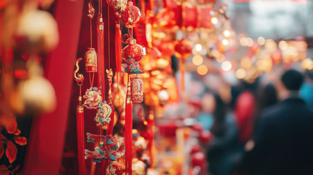 A close-up of traditional Chinese calligraphy demonstrations at a Chinese New Year festival booth.の素材