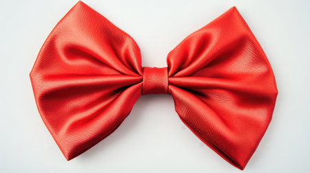 A crisp, bright red satin bow with perfectly balanced loops, isolated on a white background, capturing the essence of luxury and celebration.の素材