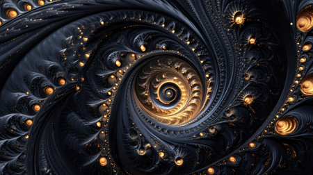 A banner design featuring a spiraling black clock face, illustrating the concept of infinity and time in a visually captivating fractal pattern.の素材