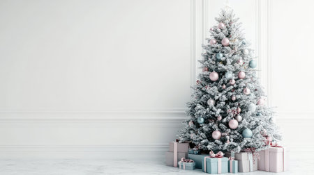 A beautifully decorated Christmas tree with colorful ornaments and presents underneath, isolated on a white background, evoking the joy and spirit of New Year celebrations.の素材