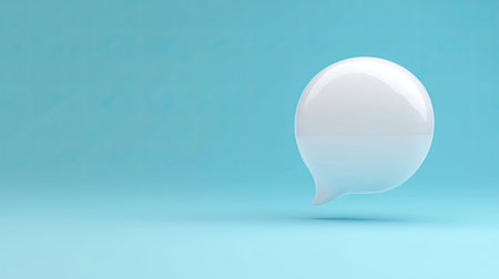 3D white speech bubble on a smooth blue background, perfect for digital dialogue, chat interfaces, or messaging applications.の素材