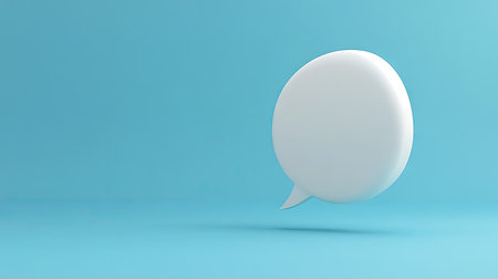 3D rendered white speech bubble with a contrasting blue backdrop, ideal for illustrating digital conversations, chat features, or messaging.の素材