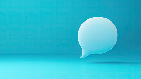 3D white speech bubble chat illustration against a vibrant blue background, perfect for communication, messaging, or social media concepts.の素材
