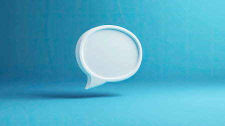 3D white speech bubble on a smooth blue background, perfect for digital dialogue, chat interfaces, or messaging applications.の素材