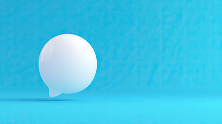 Bright 3D white chat bubble against a vibrant blue background, ideal for visualizing messaging, online interactions, or chat features. -の素材