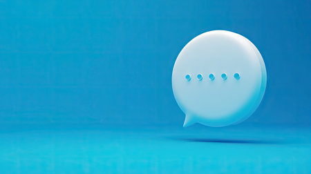 Bright 3D white chat bubble against a vibrant blue background, ideal for visualizing messaging, online interactions, or chat features. -の素材