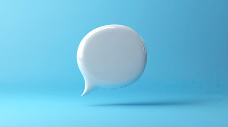 Clean 3D white speech bubble with a blue backdrop, symbolizing online chat, messaging, or customer support in a digital environment.の素材