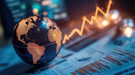Electricity bill and a globe with a rising graph overlay, representing the global increase in energy costs.の素材