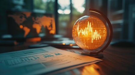 Electricity bill and a globe with a rising graph overlay, representing the global increase in energy costs.の素材