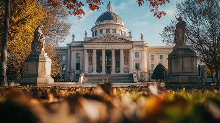 Historical courthouse building with a large dome and statues adorning the facade.の素材