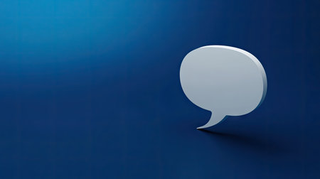 Modern 3D speech bubble in white floating on a deep blue background, ideal for digital communication and chat applications.の素材