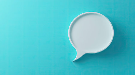 Minimalistic 3D white speech bubble with a smooth blue background, ideal for showcasing dialogue, text messages, or chat functionality.の素材