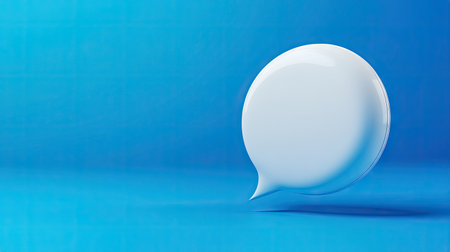Modern 3D white chat bubble with a rich blue background, creating a sleek and professional look for digital communication and messaging visuals.の素材