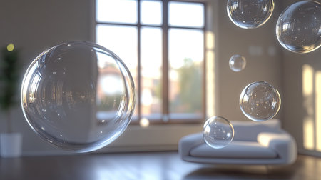 3D shiny chat bubbles hovering in a contemporary room with ample light, emphasizing advanced digital communication and futuristic tech. -の素材