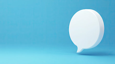 Stylish 3D white chat bubble on a solid blue background, perfect for enhancing communication themes, messaging apps, or social media graphics.の素材