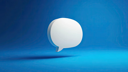 Sleek 3D white speech bubble with a rich blue background, ideal for showcasing dialogue, messaging apps, or chat functionality in digital media.の素材