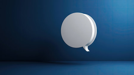 Stylized 3D white speech bubble with a deep blue background, creating a modern and clean visual for chat or messaging-related content.の素材