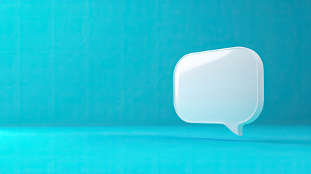 Sleek 3D white speech bubble with a bright blue background, perfect for conveying messages, online discussions, or communication themes.の素材
