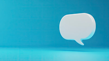 Sleek 3D white speech bubble with a bright blue background, perfect for conveying messages, online discussions, or communication themes.の素材