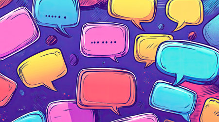 Stylish cartoon message boxes and speech bubbles with outline doodle designs and space for text. Ideal for adding dialogue and messaging elements to graphics.の素材