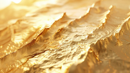 3D abstract golden background with a blend of smooth and rough textures, creating a visually captivating scene with this inviting photo.の素材