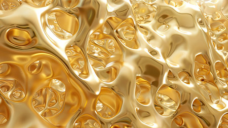 3D rendering of a golden background featuring intricate, organic shapes and a reflective, metallic surface with this inviting photo.の素材