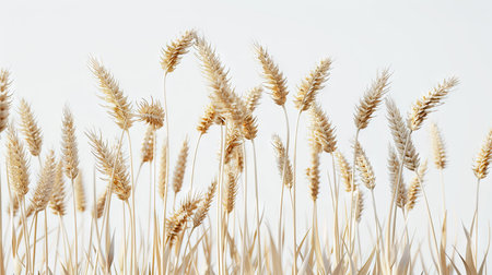 Detailed 3D close-up of isolated wheat on a white background, capturing the natural texture and rich color of each grain with this precise image.の素材