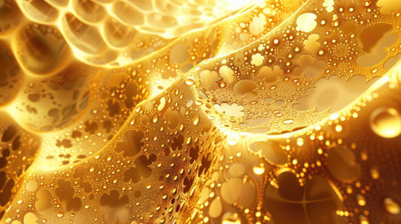 Contemporary 3D illustration of a golden background with intricate, fractal patterns and a warm, glowing finish with this inviting photo.の素材