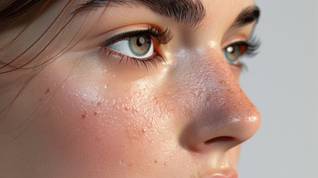 Detailed 3D close-up of a woman's nose, emphasizing the refined contours and flawless texture with this inviting photo.の素材