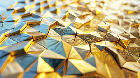 Detailed 3D illustration of a golden geometric background, featuring interlocking shapes andの素材