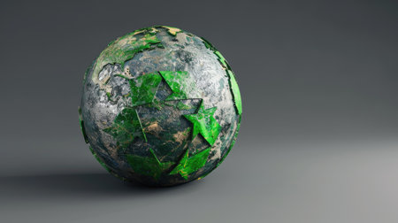 Detailed 3D rendering of a globe with recycling arrows, emphasizing global recycling efforts with this inviting photo.の素材