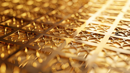 Elegant 3D rendering of a golden background with intricate lattice patterns, capturing the essence of opulence and sophistication with this inviting photo.の素材