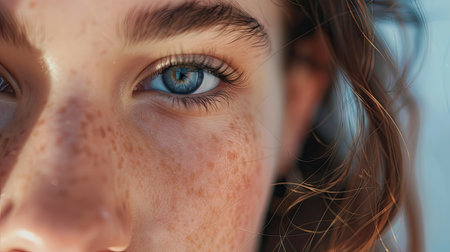 Extreme close-up of a young woman's ear, capturing the smooth skin and elegant curves with this detailed and personal image.の素材