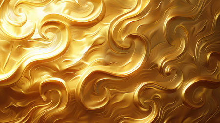 Stylish 3D illustration of a golden textured background with raised, swirling patterns and a warm glow with this inviting photo.の素材