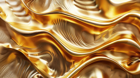 Contemporary 3D illustration of a golden background with dynamic, wave-like patterns and a shimmering effect with this inviting photo.の素材