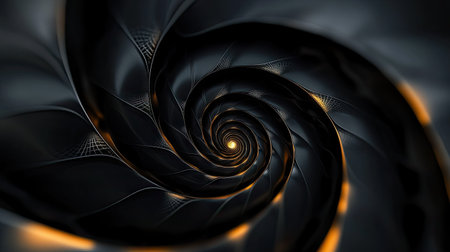 Abstract infinity concept with a black clock face in a spiral pattern, symbolizing time's never-ending, fractal-like cycle.の素材