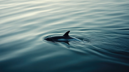 The rare and endangered vaquita swimming gracefully in the remote waters of the Gulf of California, a rare glimpse of one of the most elusive marine mammals.の素材