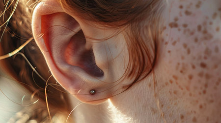 Ultra-high-definition close-up of a young woman's ear, focusing on the intricate details and natural beauty of the ear's shape and texture.の素材