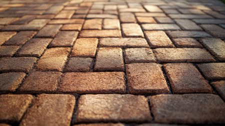 Close-up of brick block paving on a path, illustrating the texture and structured look of the paver floor.の素材