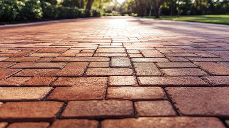 Brick block paving on a driveway, highlighting the durability and aesthetic appeal of the paver bricks.の素材