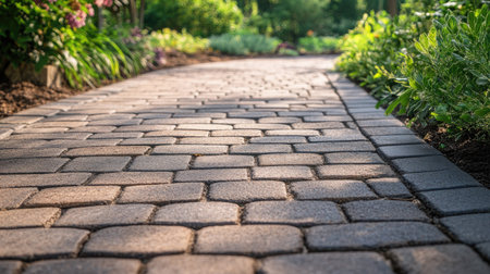 Empty path with brick blocks, illustrating the natural and structured look of the paver paving. -の素材