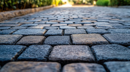 Stone paver blocks on a driveway, highlighting the aesthetic and durable qualities of the paving. -の素材