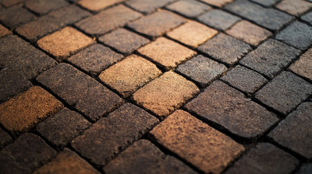 Stone paver blocks forming a patio floor, emphasizing the decorative and functional aspects of the brick paving.の素材